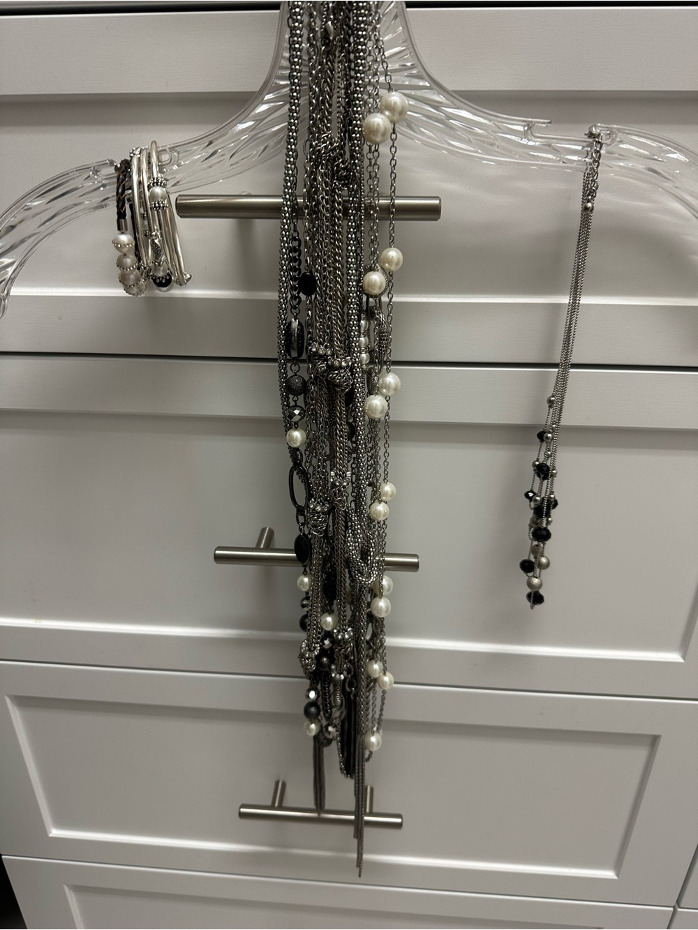 Multi-Strand Silver Pearl Accent Necklace - Classic Layered Style